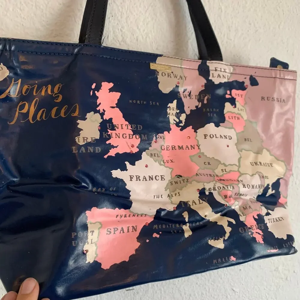 Kate Spade Going Places Europe Map Francis Tote Bag World Map Leather Trim
